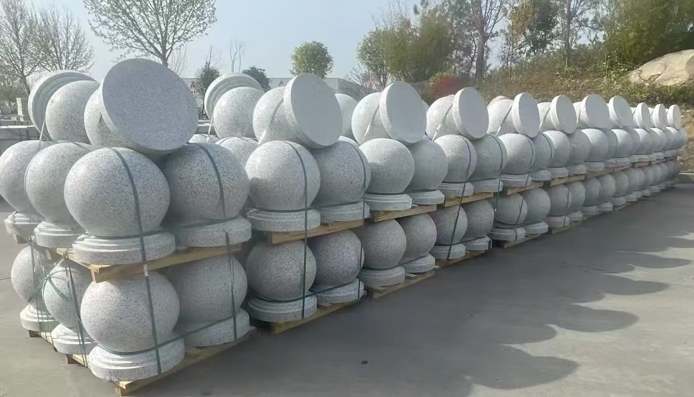 株洲 白麻花岗岩石材圆球，石球，挡车球，隔离球，景观石球，风水球等