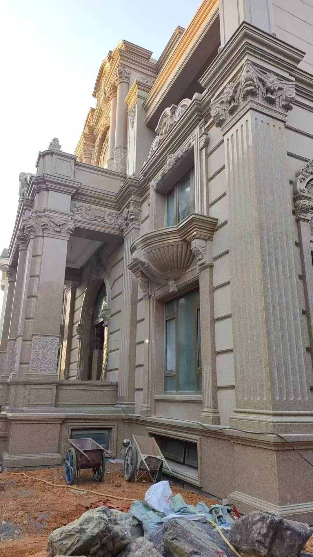 株洲 黄金麻花岗岩光面别墅外墙干挂施工完成