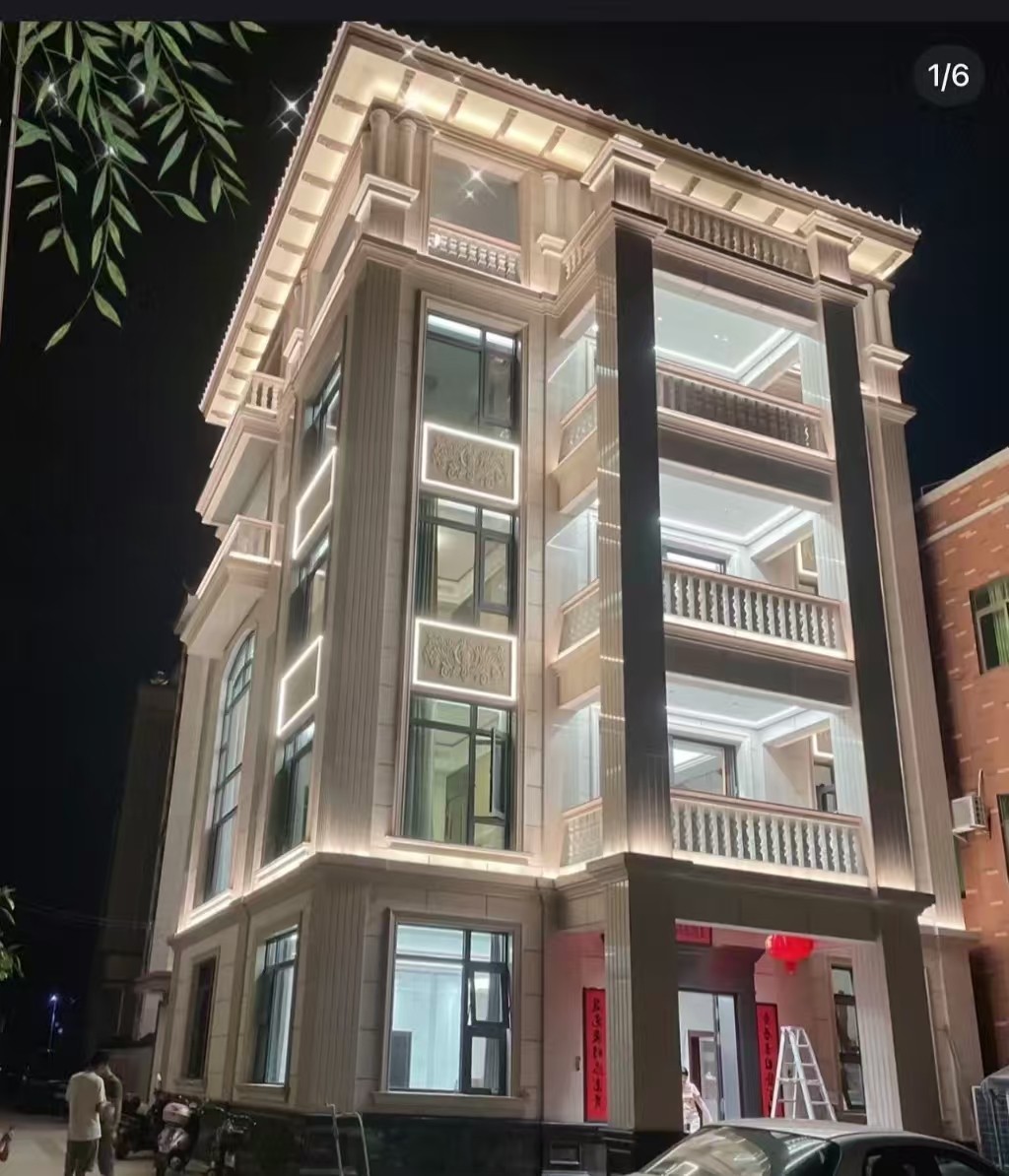 株洲 芝麻白花岗岩别墅外墙夜间效果