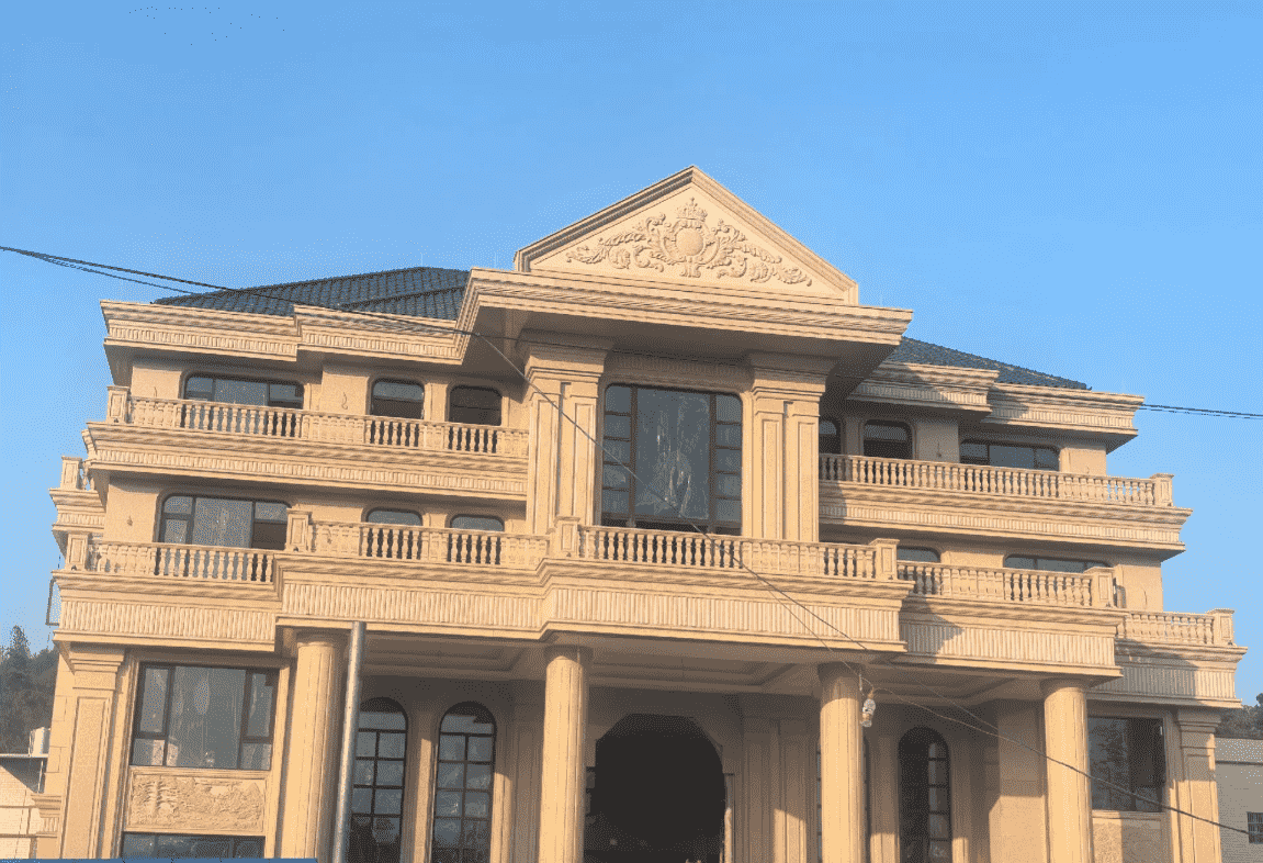 株洲黄金麻别墅外墙干挂石材效果示例